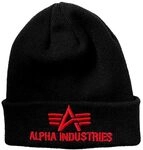 Alpha Industries 3D Beanie Strickm&uuml;tze aus Acryl f&uuml;r Herren Black/Red