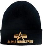 Alpha Industries 3D Beanie Strickm&uuml;tze aus Acryl f&uuml;r Herren Black/Yellow Gold