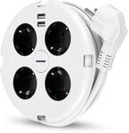 REV Steckdosenleiste PowerDisc - Mehrfachsteckdose 4-Fach mit 2X USB & Schalter,