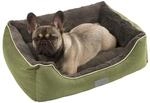 Kerbl Pet Kuschelbett Samuel, Hundebett, Katzenbett, gr&uuml;n, dunkelgrau, 50x40x15cm,
