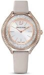 Swarovski Crystalline Aura Uhr, Lederarmband, Grau, Ros&eacute;gold-Legierungsschicht