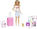 Barbie-Puppe, Reise-Barbie mit blonden Haaren, 10+ Reisezubeh&ouml;r, Aufkleber, Koffer,