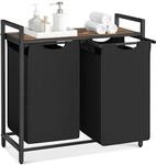 VASAGLE W&auml;schekorb 2 F&auml;cher, mit Ablage, Metallrahmen, 2 x 46 L