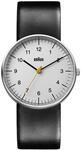 Braun Mens 3-Hand Analogue Quartz Watch, White Dial and Black Leather Strap, 38mm