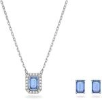 Swarovski Una Set, Blaue und Rhodinierte Halskette und Ohrringe mit Strahlenden