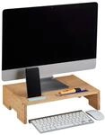 Relaxdays Monitorst&auml;nder Bambus, 3 F&auml;cher, Bildschirmerh&ouml;hung Schreibtisch,