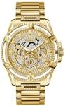 Guess King Herren Armbanduhr mit Zirkonen, Gold, Edelstahlarmband, 5 bar