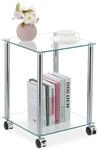 Relaxdays Beistelltisch mit Rollen, eckig, Glas & Stahl, transparent/silber