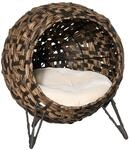 PawHut Katzenhaus aus Rattan mit Kissen Katzenh&ouml;hle &Oslash;52 x 58 cm Braun