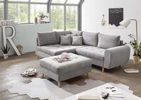 Stella Trading ALICE Ecksofa mit Hocker, Stoffbezug Hellgrau - Moderne Eckcouch mit