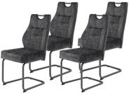 Hela Tische, 4er Set Esszimmerstuhl Schwingstuhl Linda, Mikrofaser Anthrazit,