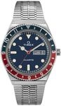 Timex Herrenuhr Q Herren Edelstahl Silber Stahl Geh&auml;use Quarzwerk Blaues...