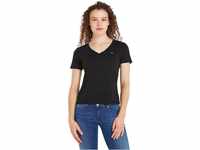 Tommy Jeans Damen T-Shirt Kurzarm TJW Slim Soft V-Ausschnitt, Schwarz (Black), L