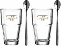 LEONARDO HOME Becher 'Coffee' SOLO 2er-Set 410 ml + 2 Löffel, 043477, Glas