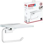 tesa DELUXXE Toilettenpapierhalter mit Ablage aus Milchglas, verchromte Halterung -
