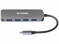 D-Link DUB-2340 USB-C auf 4-Port USB 3.0 Hub mit Power Delivery (60W PD, 4 USB...