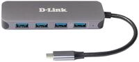 D-Link DUB-2340 USB-C auf 4-Port USB 3.0 Hub mit Power Delivery (60W PD, 4 USB...