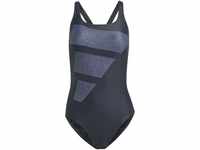 Adidas Damen Swimsuit Big Bars Suit, Black/Silver Violet/White, HR4381, 30