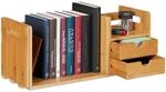Relaxdays Schreibtisch Organizer Bambus, 2 Schubladen, B&uuml;cherregal ausziehbar,