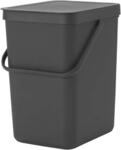 Brabantia Sort & Go Abfalleimer mit Deckel 25 L (grau), platzsparender Pfandsammler