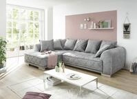 Stella Trading SENTINA Ecksofa in Samtoptik, Grau - Moderne Eckcouch in L-Form mit