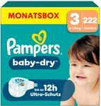 Pampers Baby-Dry Gr&ouml;&szlig;e 3, 222 Windeln, 6kg-10kg, Bis zu 100% Auslaufschutz &