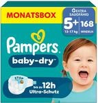 Pampers Baby-Dry Gr&ouml;&szlig;e 5+, 168 Windeln, 12kg-17kg, Bis zu 100% Auslaufschutz &