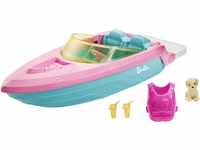 Barbie Speedboat, rosa Schwimmweste, rosa, blaues und weißes Boot, Welpe,