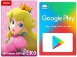 Nintendo eShop Card | 100 EUR Guthaben | Download Code (EU) + Google Play &euro;15