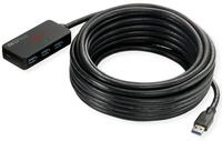ROLINE USB 3.2 Gen 1 4-Port Hub mit Repeater, schwarz, 10 m