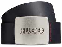 HUGO Herren Gro Sz35 Ledergürtel mit Logo auf der Koppelschließe Schwarz 105