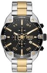 Diesel Herrenuhr Spiked, Chronographenwerk, 49MM Silbernes Edelstahlgeh&auml;use mit