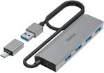 Hama USB-Hub 4 Ports (USB-A und USB-C-Anschluss, mit Netzteil, 4X USB-A f&uuml;r Maus,