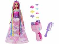 Barbie HNJ06 - Puppe mit geflochtenem Haar und Regenbogen-Haarverlängerungen,