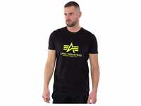 Alpha Industries Herren Basic Print T-Shirt, Black/Neon Yellow, L