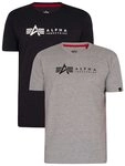 Alpha Industries Alpha Label T 2 Pack T-Shirt f&uuml;r Herren Grey.Heat/Rep.Blue