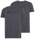 Alpha Industries Alpha Label T 2 Pack T-Shirt f&uuml;r Herren Greyblack/Black