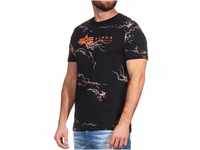 Alpha Industries Herren Lightning AOP T-Shirt, Black/Orange, M