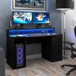 Forte Tezaur Gaming Schreibtisch mit 1 T&uuml;r und 1 Schublade inkl. RGB-Beleuchtung,