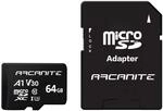 ARCANITE 64 GB microSDXC-Speicherkarte mit Adapter - A1, UHS-I U3, V30, 4K, C10,