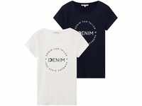 TOM TAILOR Denim Damen Slim Fit T-Shirt mit Logo-Print im Doppelpack