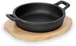 WAS 3535 100 Serie 201 Gusseisen Servierpfanne mit Holzuntersetzer, 10.4 cm