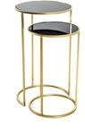 HAKU Couchtisch rund Beistelltisch mit Glasplatte 2er Set Gold schwarz Metall