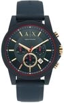 Armani Exchange Herren Quartz Armbanduhr, 44.00mm Geh&auml;usegr&ouml;&Atilde;&Yuml;e mit blau analog
