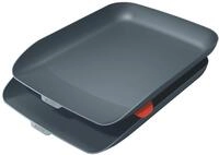 Leitz A4 Briefkorb, 2er Set inkl. Stapelelement, Samtgrau, Cosy-Serie, 53581089