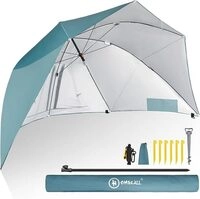 HOMECALL Strandschirm mit Fenster und Windschutz - UV-best&auml;ndiges Polyester - Blau