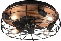Reality Leuchten Ventilator Trondheim R61105032, Metall Schwarz matt/Holzfarbig,