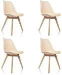 hjh OFFICE 4er Set Esszimmerst&uuml;hle Scandi Massivholz Beine Buche, Stuhl K&uuml;chenstuhl