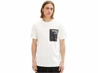 TOM TAILOR Denim Herren 1036464 T-Shirt mit Print, 12906-Wool White, L