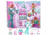 Barbie Cutie Reveal Adventskalender - 24 Überraschungen, Puppe, Glitzerrentier,
